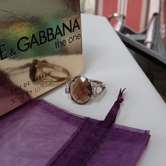 New-Smokey Quartz & White Topaz 925 SS Ring - Picture 1 of 13